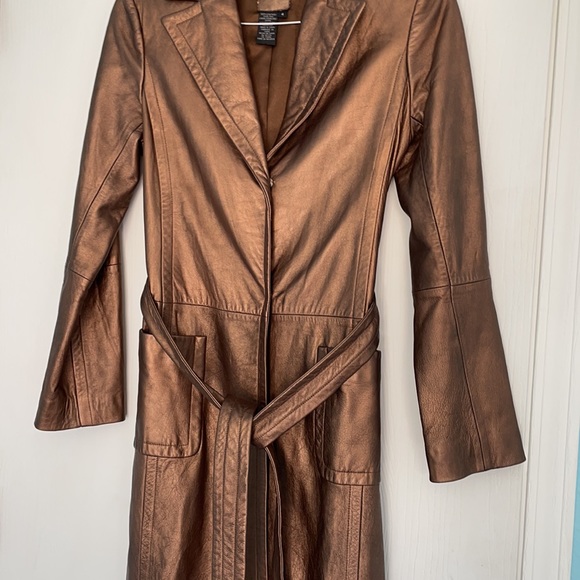 BCBGMaxAzria Leather Metallic Coat Size 4 - Picture 4 of 11